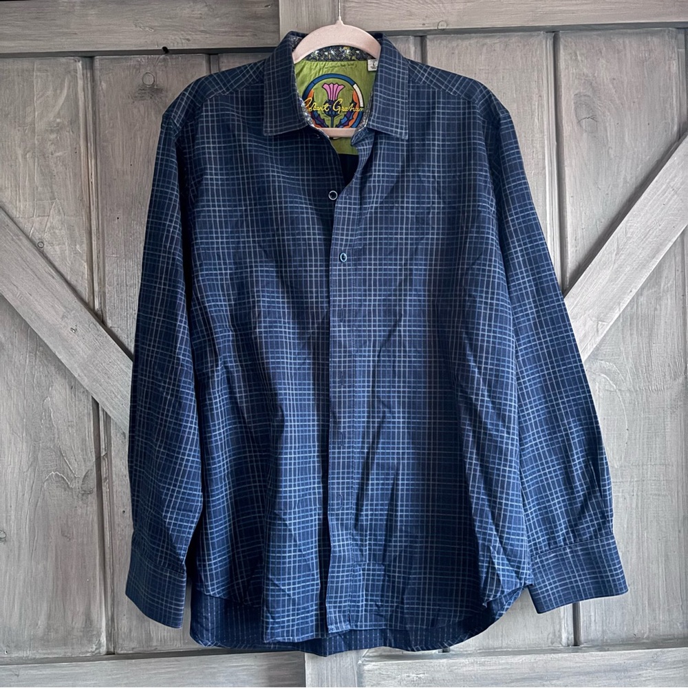 Robert Graham Blue Plaid Button Down flip cuff Size L